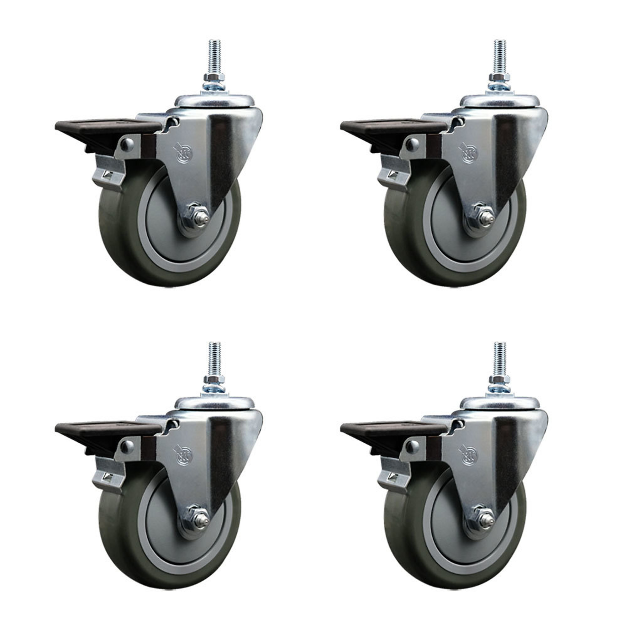 Service Caster, 4in. x 1 1/4in. Stem Casters, Wheel Diameter 4 in, Caster Type Swivel, Package (qty.) 4, Model# SCC-TS20S414-PPUB-PLB-381615-4